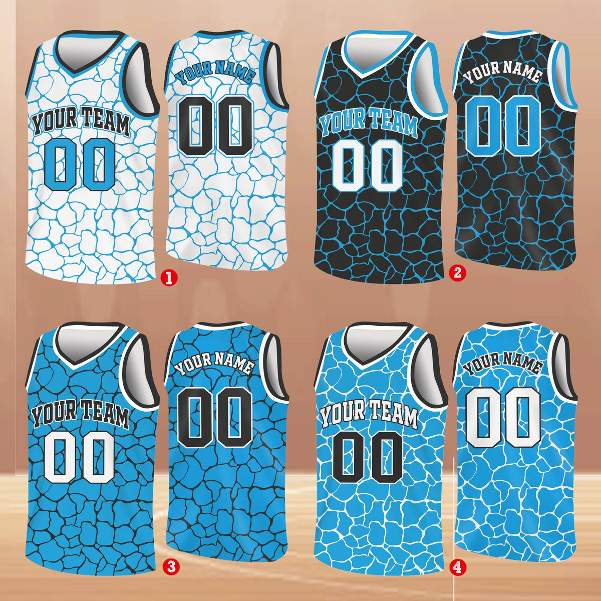 Angled view of white animal basketball jersey custom name and number