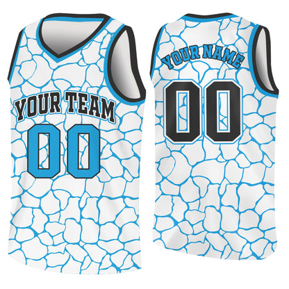 Front side of custom white animal basketball jersey