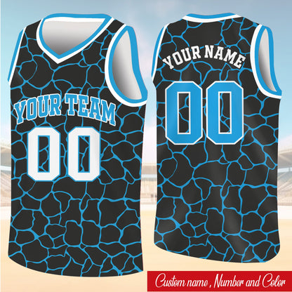 Flat lay view of personalized white animal print basketball jersey