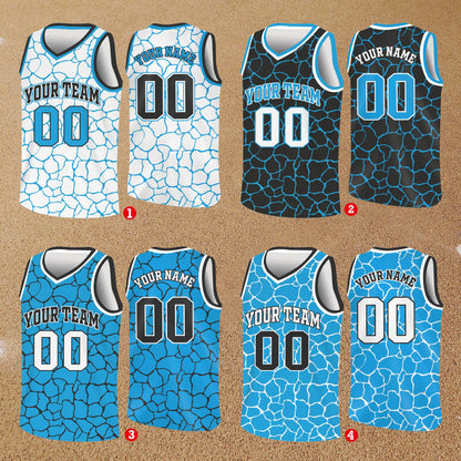 Front view of personalized white animal print basketball jersey