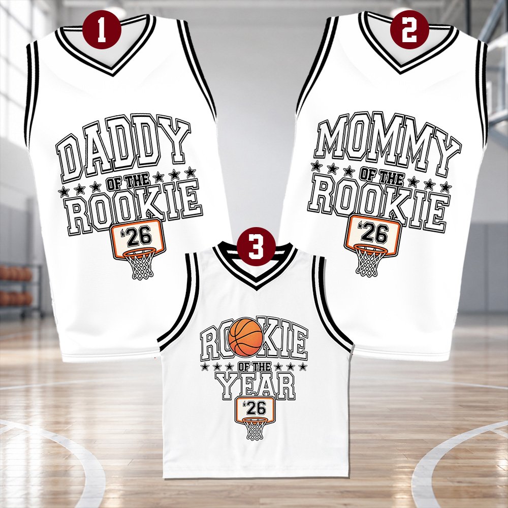 Second lifestyle view of a personalized white family basketball jersey in a casual setting