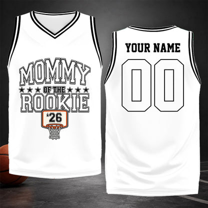 Front view of the personalized white family basketball jersey