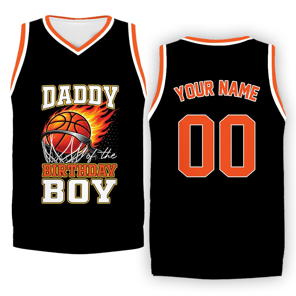 Black personalized birthday basketball jersey front view