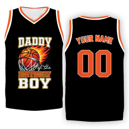 Black personalized birthday basketball jersey front view