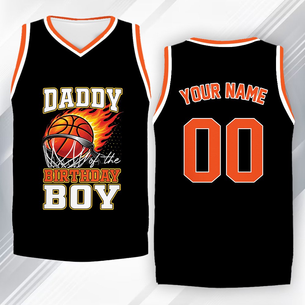 Personalized black birthday basketball jersey with custom name and number, main view