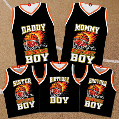 Close-up front view of the family birthday basketball jersey