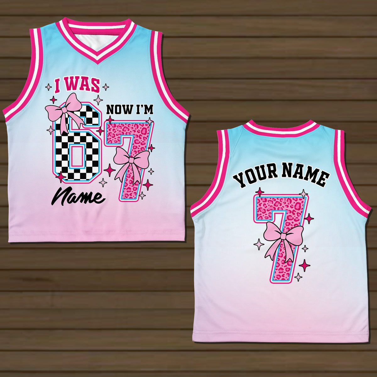 Full front view of the colorful birthday basketball jersey