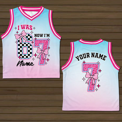 Full front view of the colorful birthday basketball jersey
