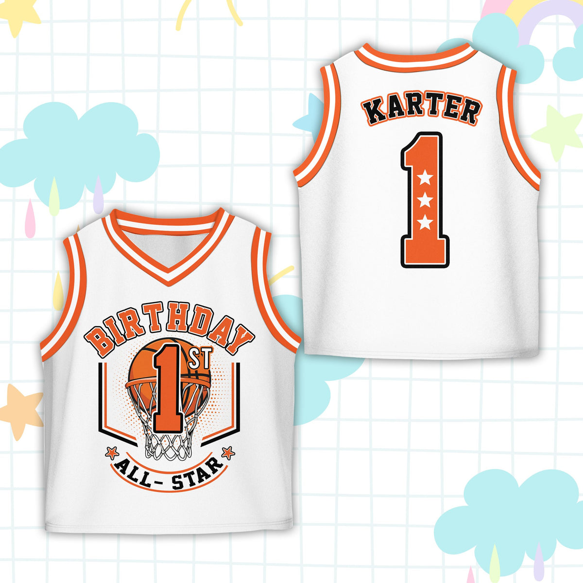 Orange custom name basketball jersey front view