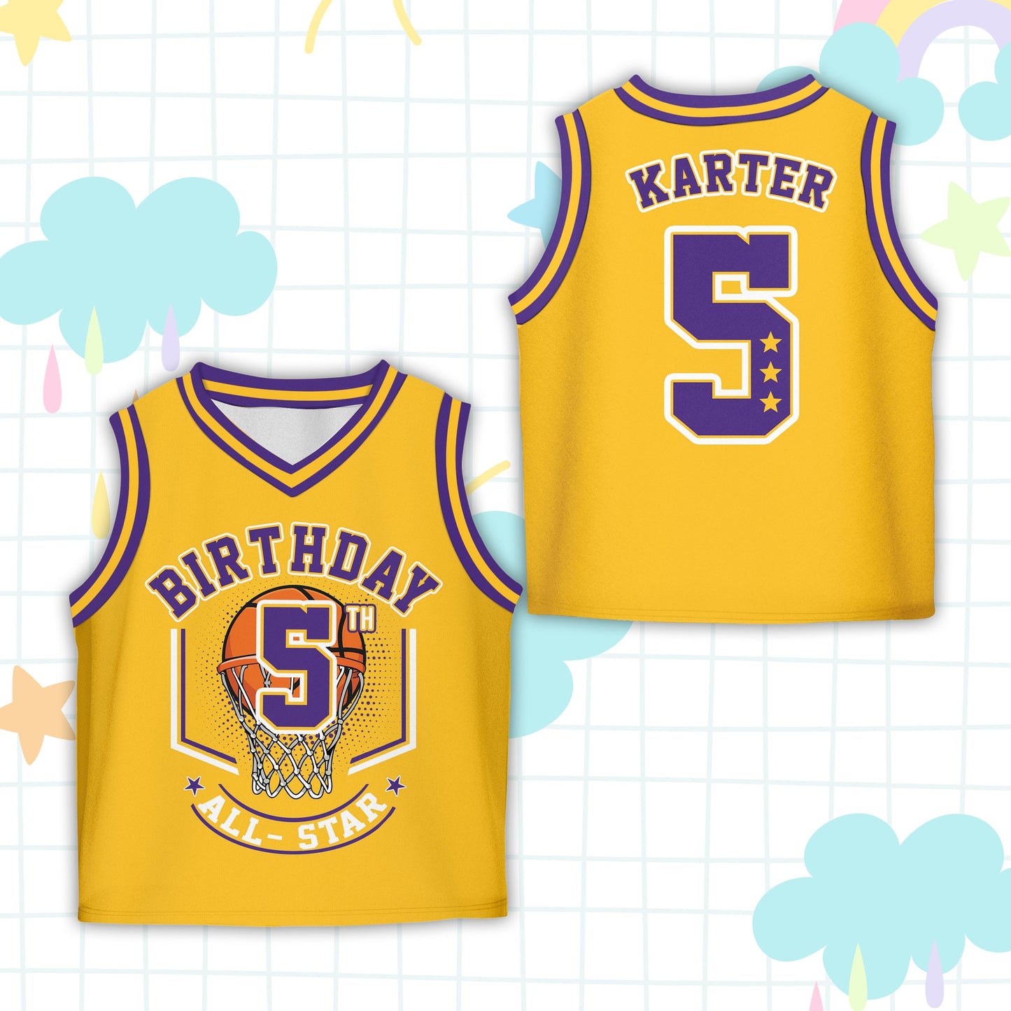 Purple custom basketball jersey front view