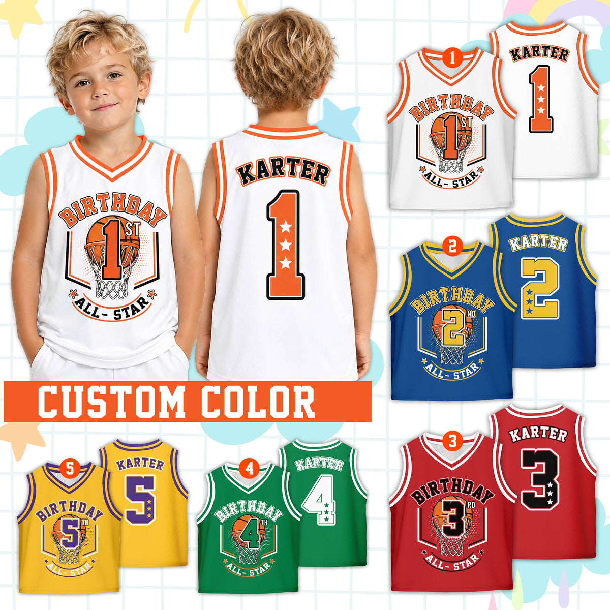 White personalized birthday basketball jersey lifestyle view