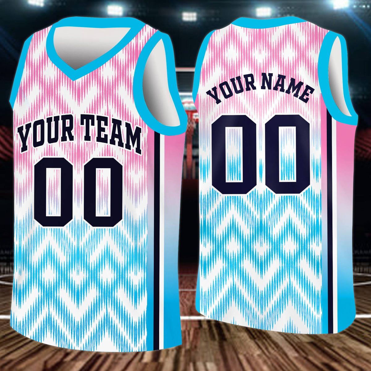 Multicolor front view of gradient basketball jersey for adults