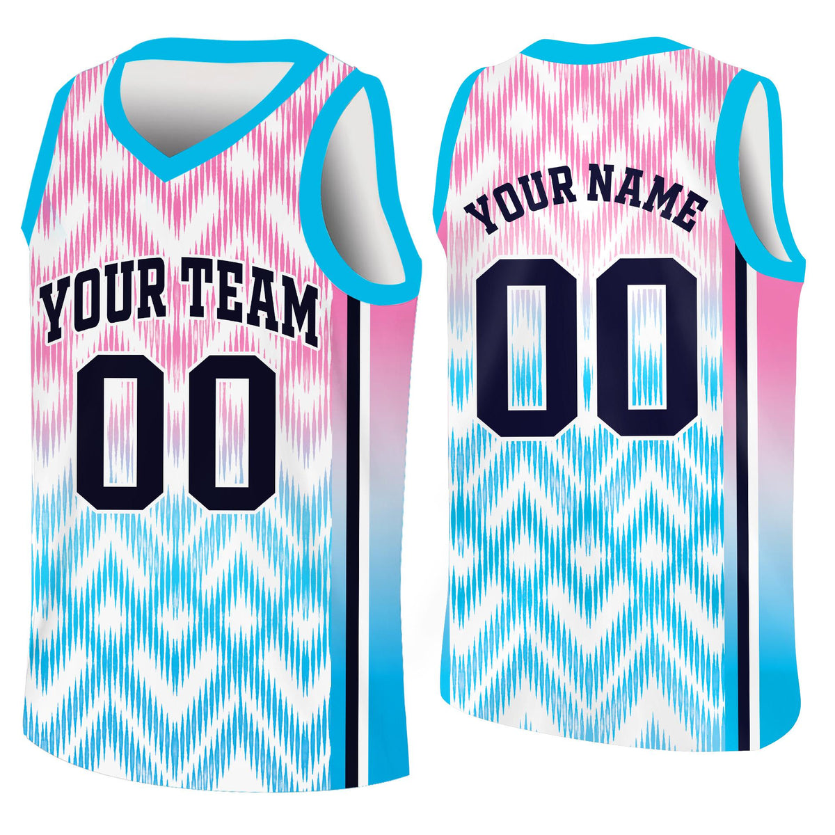 Personalized chevron gradient basketball jersey with custom name and number, main view