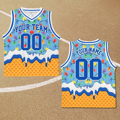 Beige accent view of the custom basketball jersey front