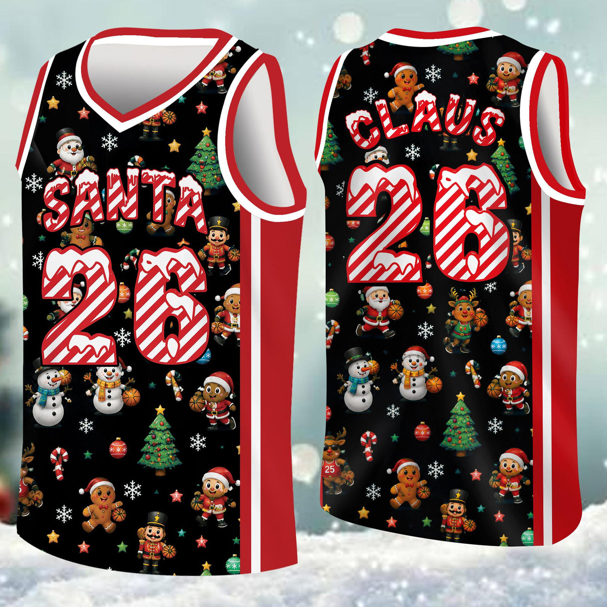Personalized navy christmas jersey basketball, front view