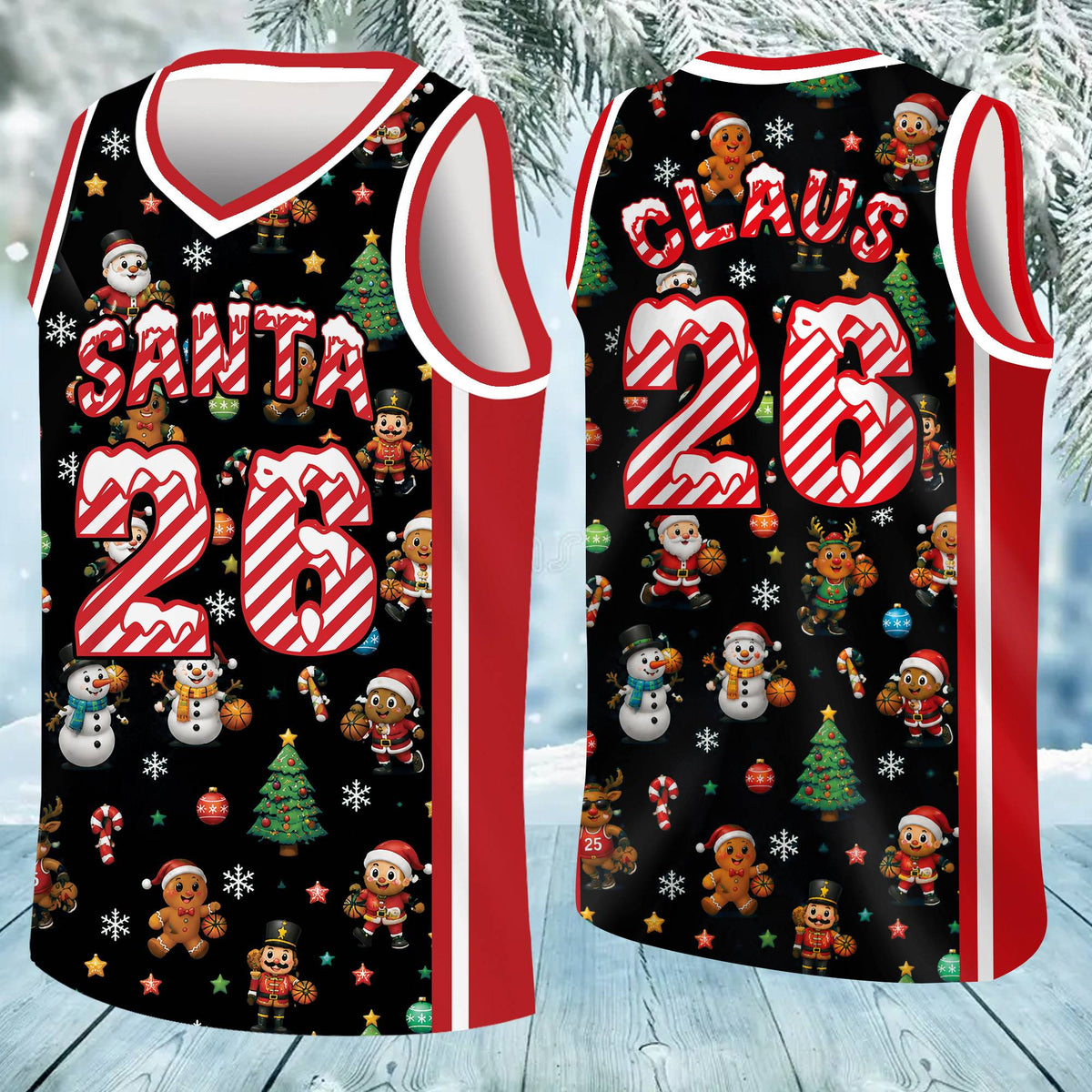 Personalized black christmas jersey basketball, alternate front view