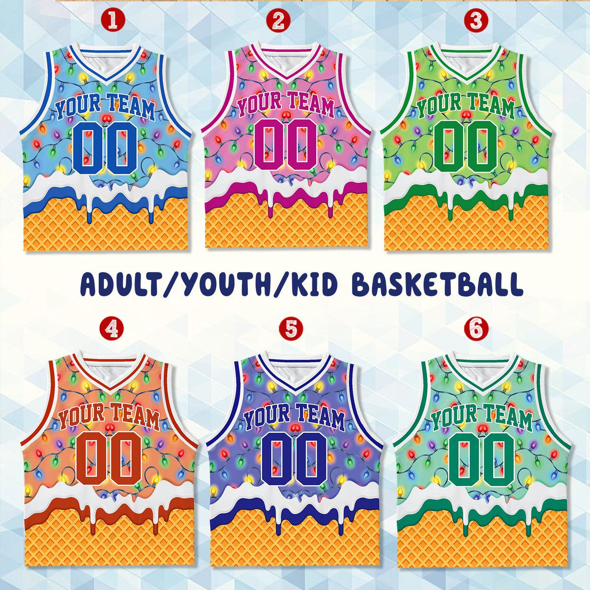 Front view showing personalization layout on the jersey