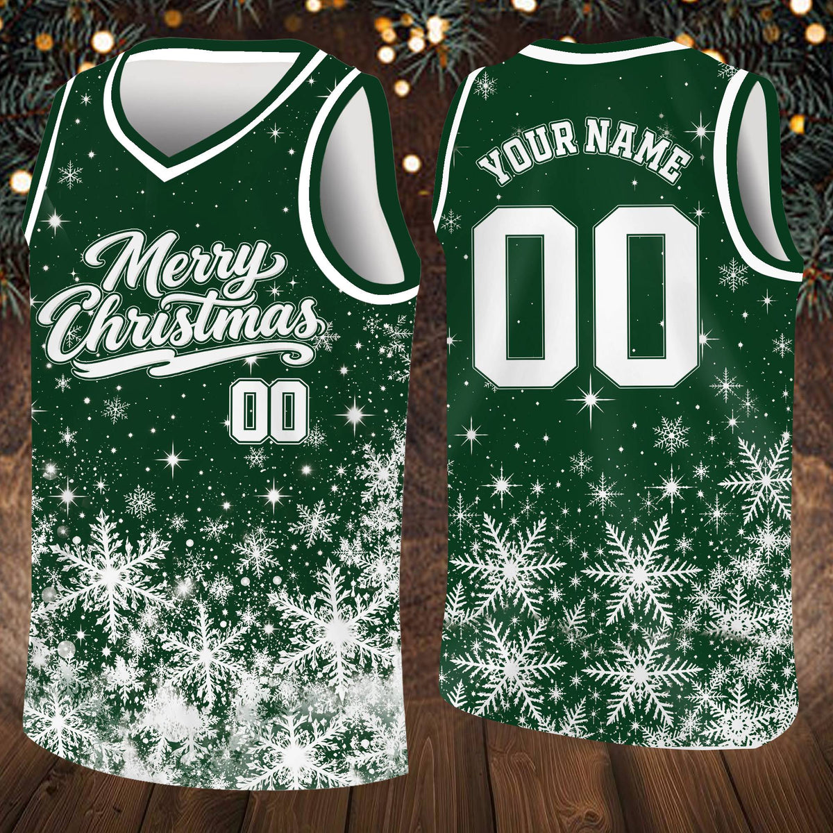 Green personalized basketball jersey with custom name and number, alternative front view
