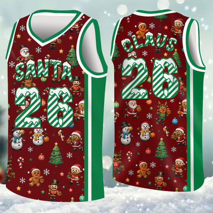 Personalized maroon christmas jersey basketball, front view