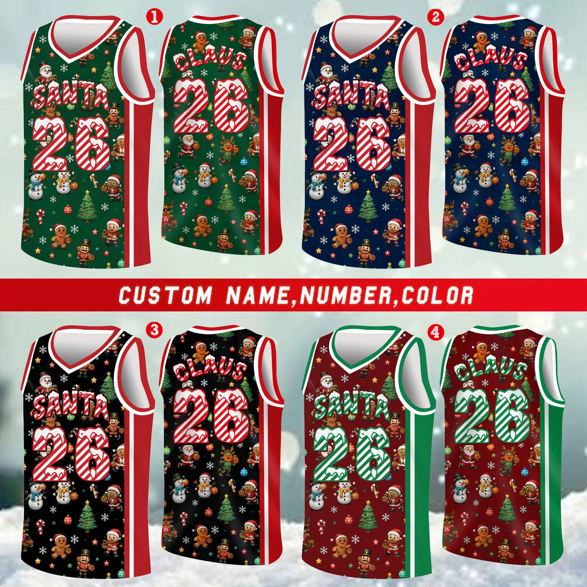 Personalized multicolor christmas jersey basketball, alternate front view