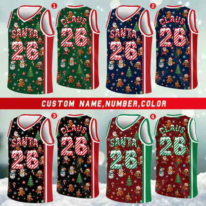 Personalized multicolor christmas jersey basketball, alternate front view