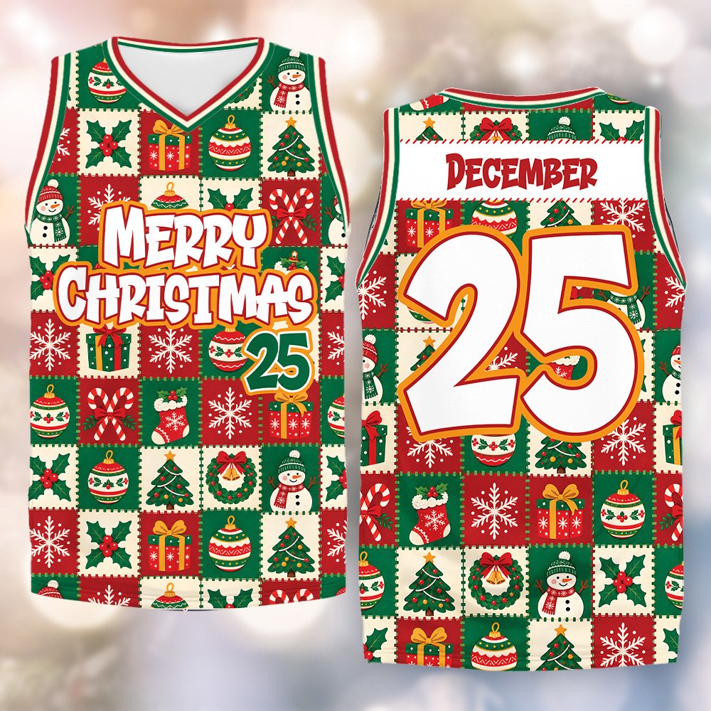 Custom name and number holiday basketball jersey front design