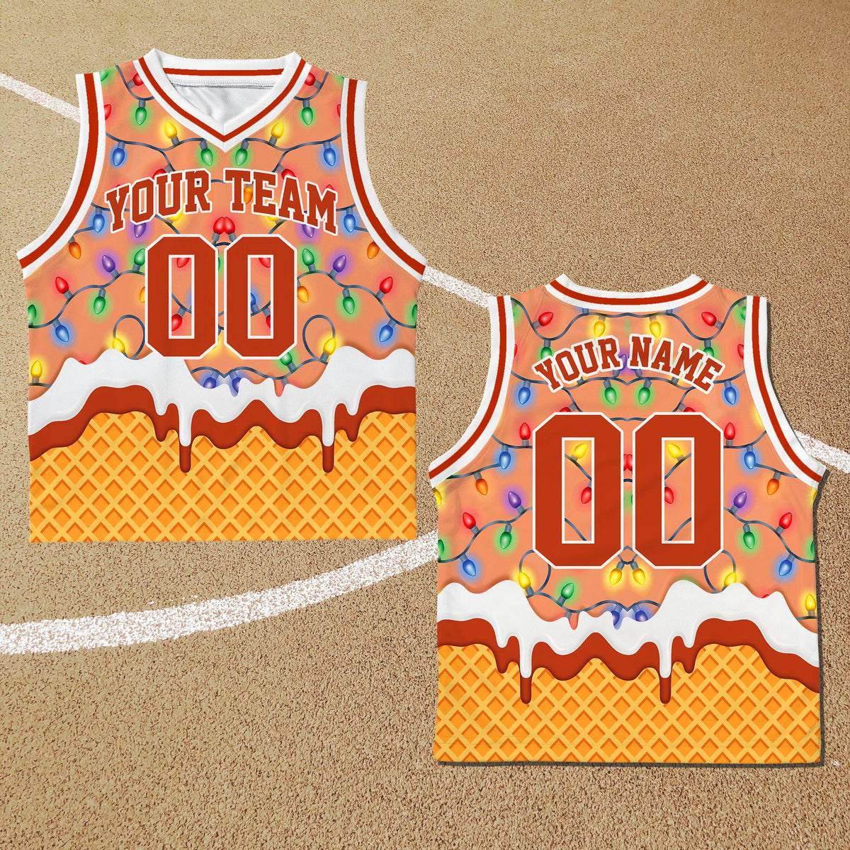 Multicolor christmas basketball jersey showing front details