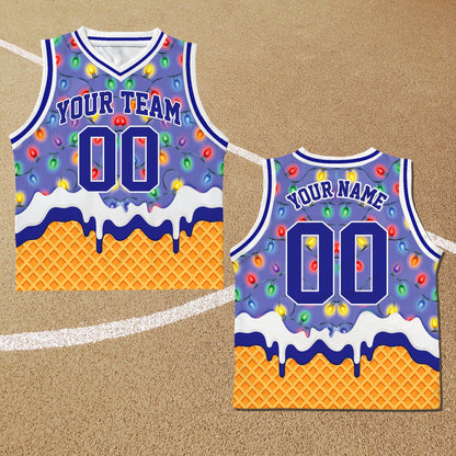 Close up of personalized holiday basketball jersey