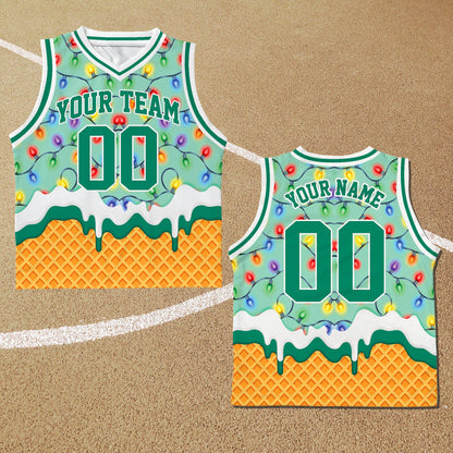 Another front angle of the multicolor custom basketball jersey