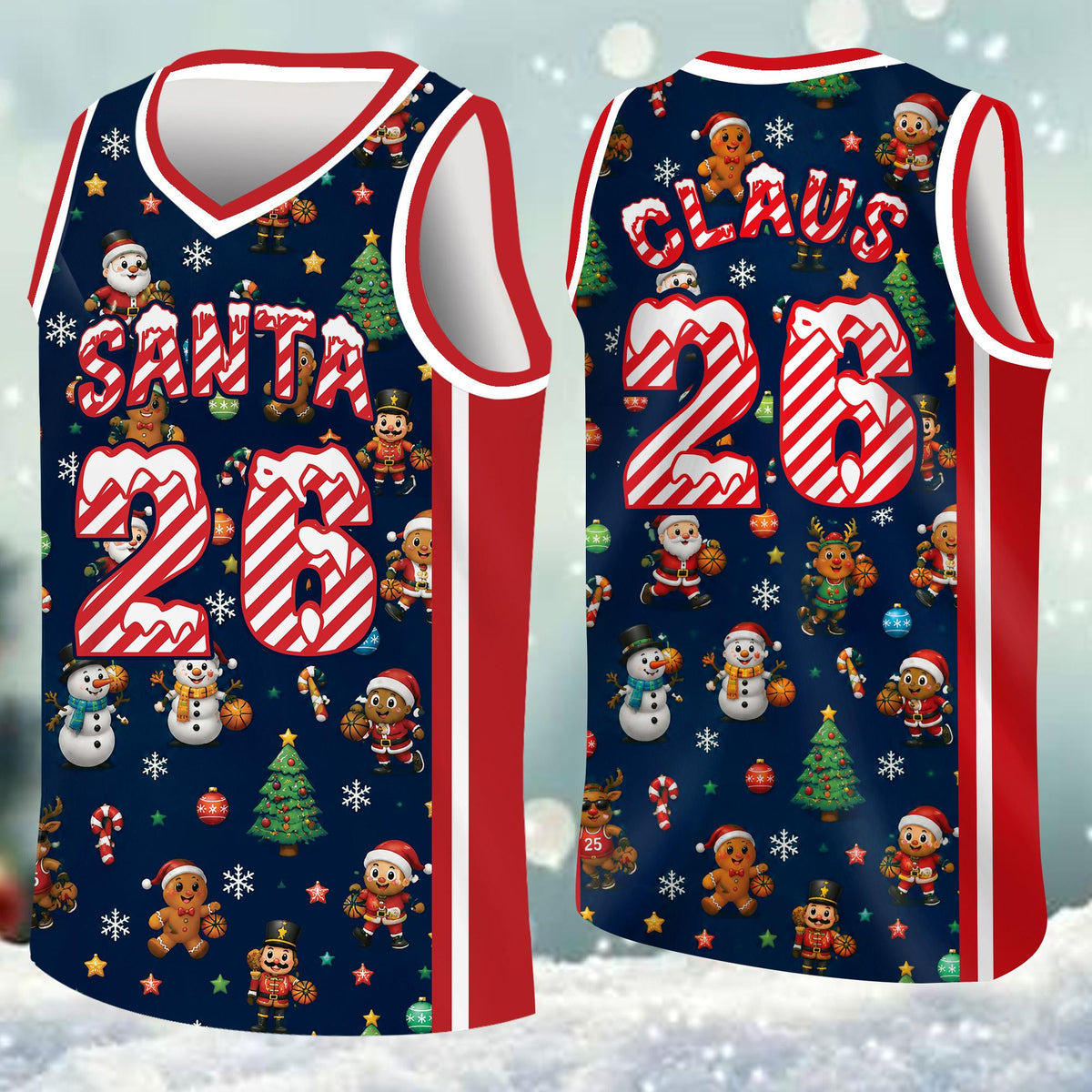 Personalized multicolor christmas jersey basketball, alternate front view