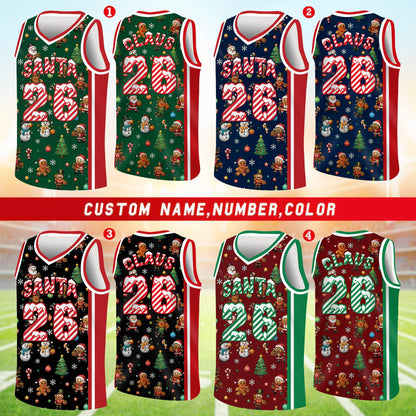 Personalized multicolor christmas jersey basketball, front view