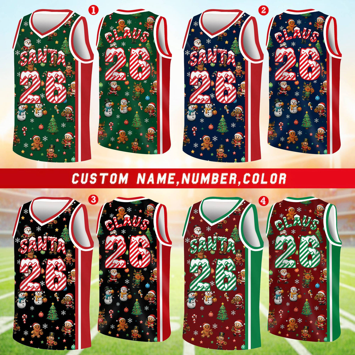 Personalized black christmas jersey basketball with custom name and number, front view