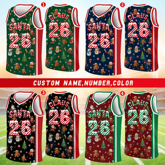 Personalized black christmas jersey basketball with custom name and number, front view