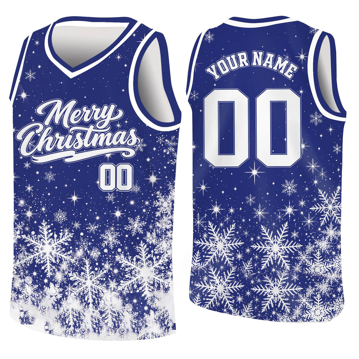 Navy custom basketball jersey with festive holiday design, front view