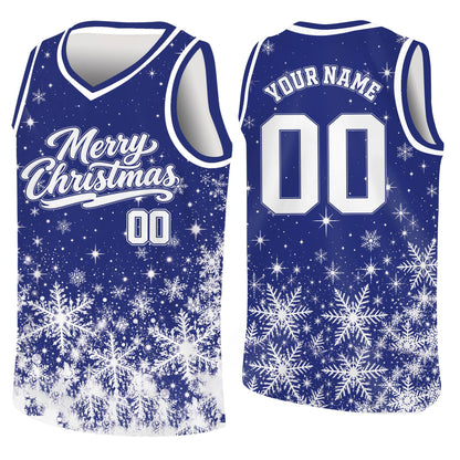 Navy custom basketball jersey with festive holiday design, front view