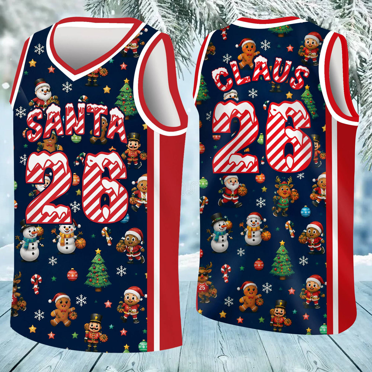 Personalized black christmas jersey basketball, front view