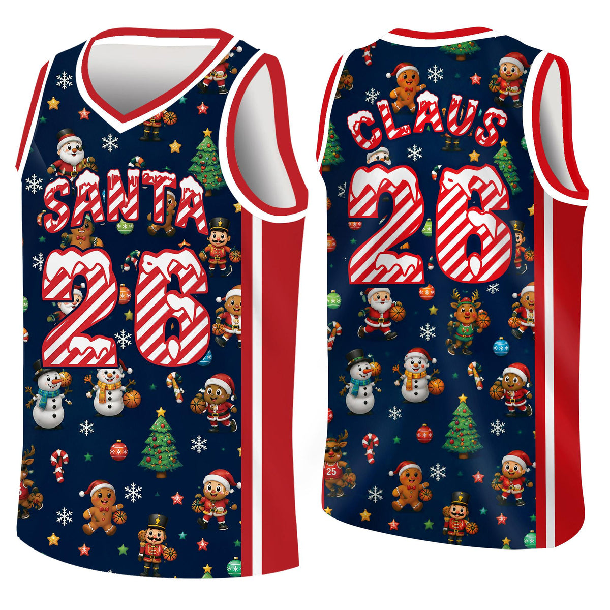 Personalized navy christmas jersey basketball, alternate front view