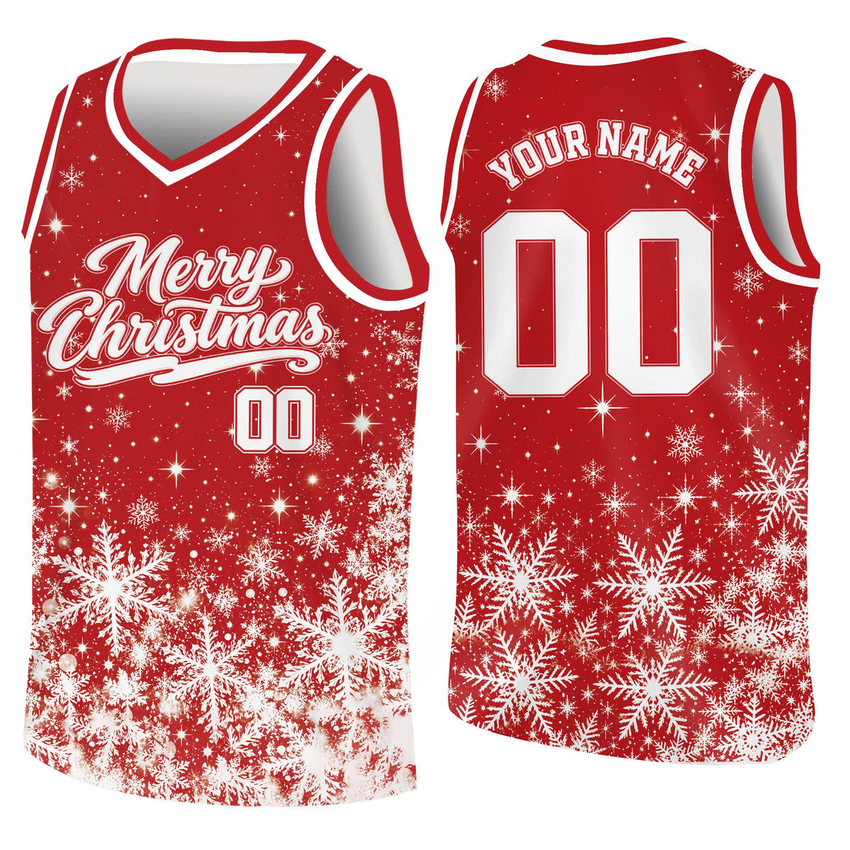 Red christmas basketball jersey with custom name and number, main front view