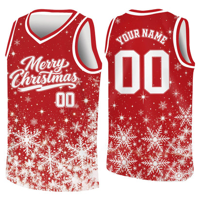 Red christmas basketball jersey with custom name and number, main front view