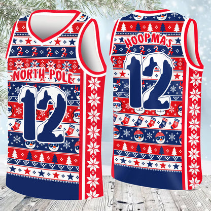 Another front view of the multicolor christmas basketball jersey