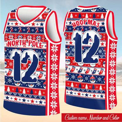 Detailed front view of the personalized basketball jersey with snow accents