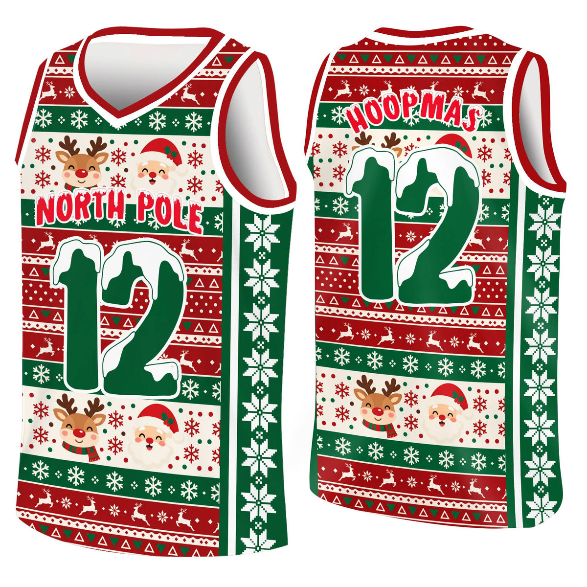 Front showing custom number personalization on the holiday jersey