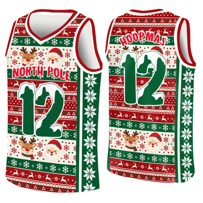 Front showing custom number personalization on the holiday jersey