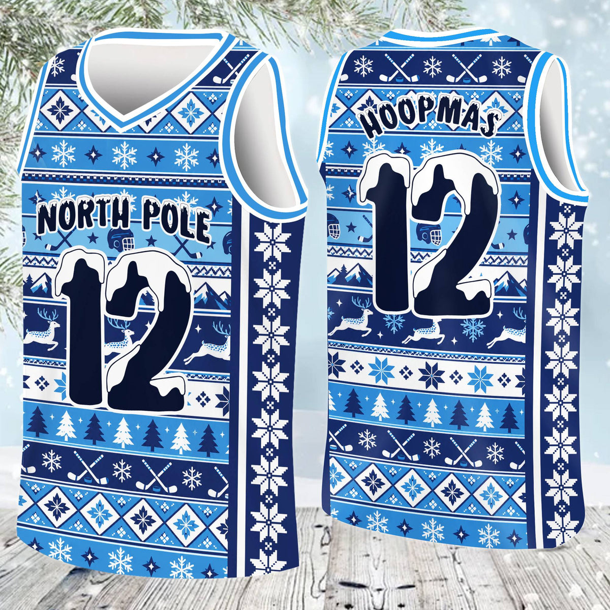 Front layout of the multicolor christmas basketball jersey design