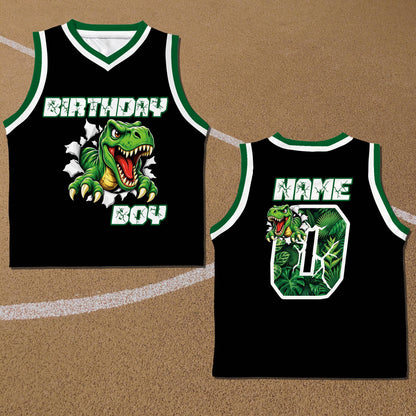 Side angle view of the black dinosaur basketball jersey