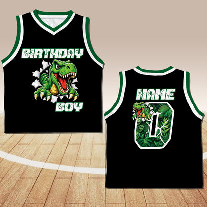 Back view of the personalized black dinosaur basketball jersey