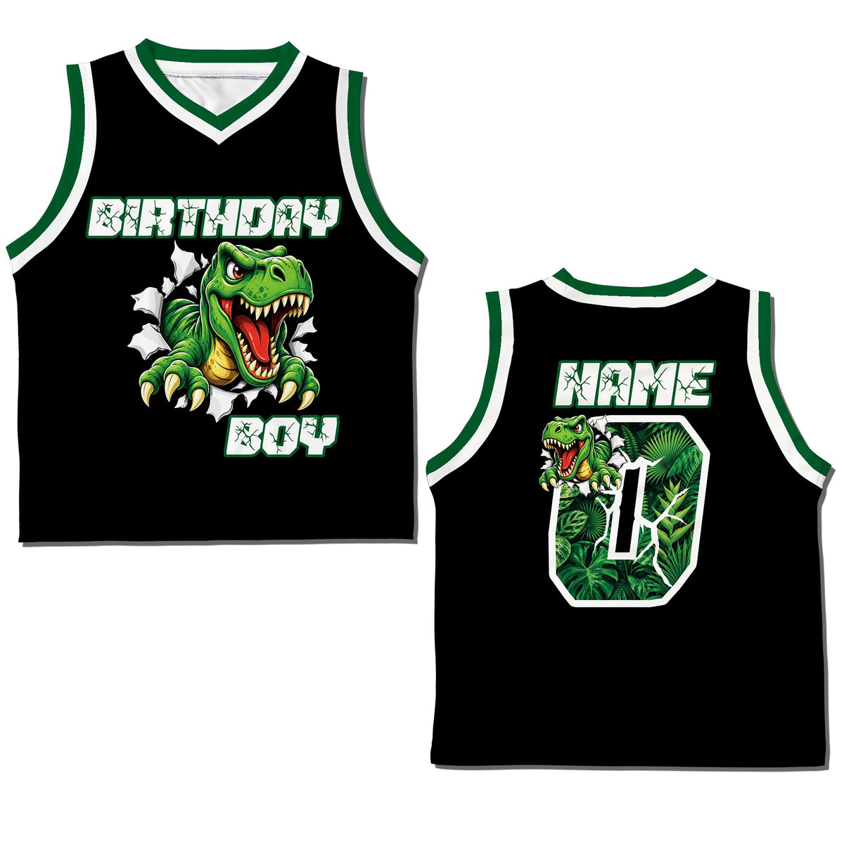Close-up of the custom name and number with tropical leaf pattern