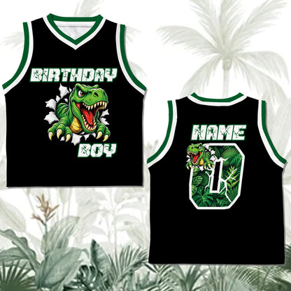 Fabric and stitching detail on the black dinosaur basketball jersey