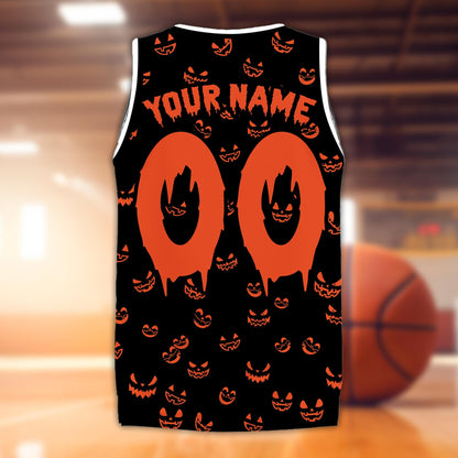 Back view of the personalized Halloween basketball jersey showing custom name and number