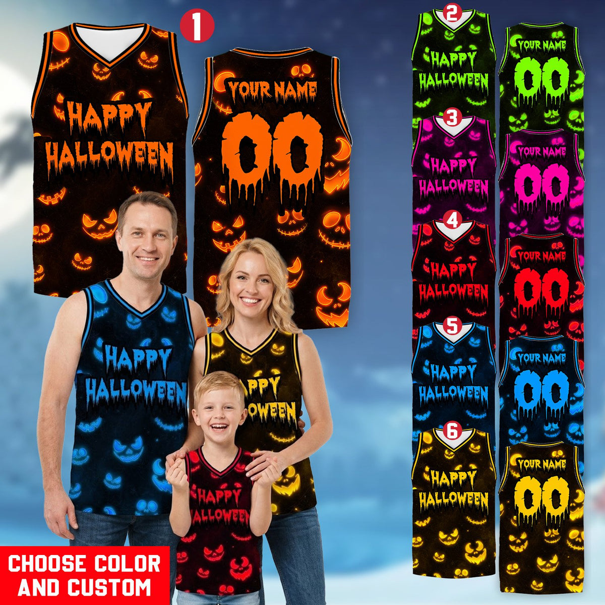 Another front view of the neon Halloween jersey.